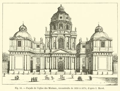 Facade af Minimes kirke, ombygget fra 1630 til 1679; efter I Marot af French School