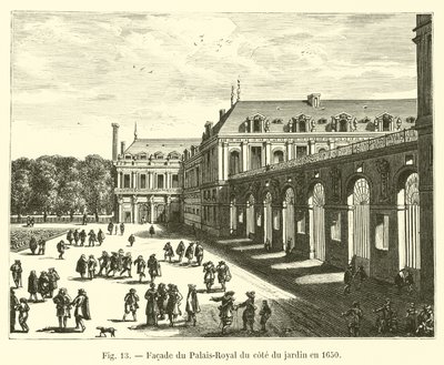 Facaden af ​​Palais-Royal på siden af ​​haven i 1650 af French School