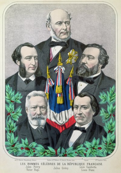 Berømte mænd fra den franske republik: Jules Ferry (1832-93) Jules Grevy (1807-91) Leon Gambetta (1838-82) Victor Hugo (1802-85) og Louis Blanc (1813-82) 1873 af French School