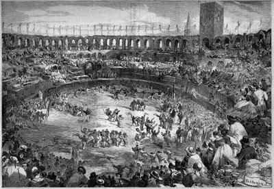 Farandole dansede i arenaen i Arles (Bouches du Rhone af French School