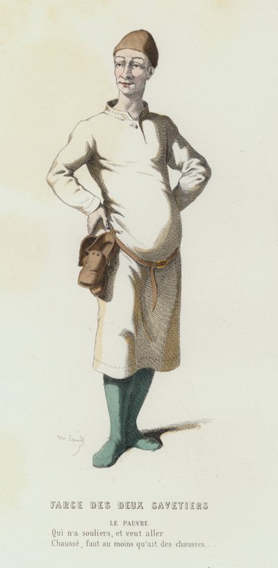 Farce Des Deux Savetiers (farvegravering) af French School