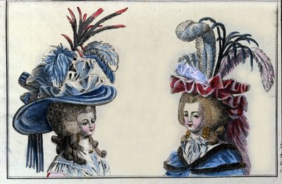 Mode 1700-tallet: franske kvinders frisure og hatte omkring 1787. af French School
