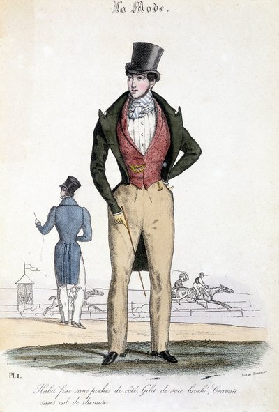 Maskulin mode i 1829 - i "Les Modes" af French School