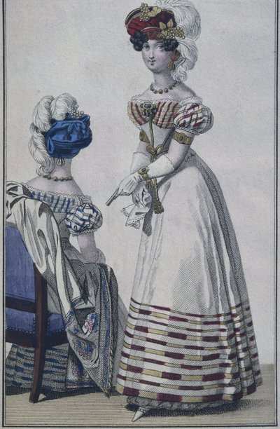 Modeplade, Paris, illustration fra Le Petit Courrier des Dames, ca. 1820 (farvegravering) af French School