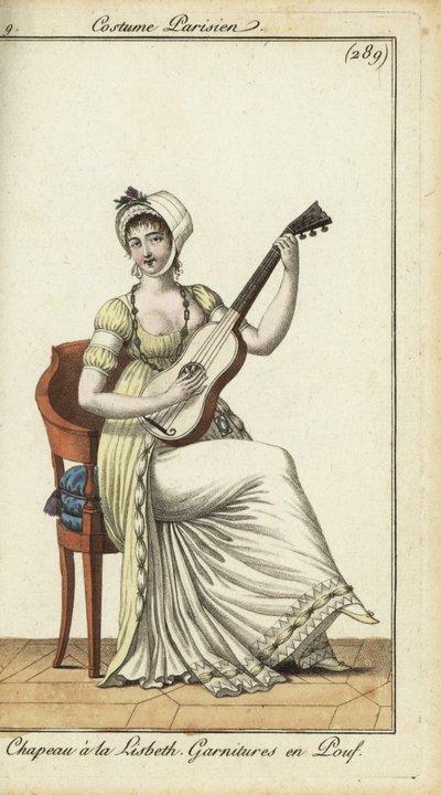 Moderigtig kvinde, der spiller guitar af French School