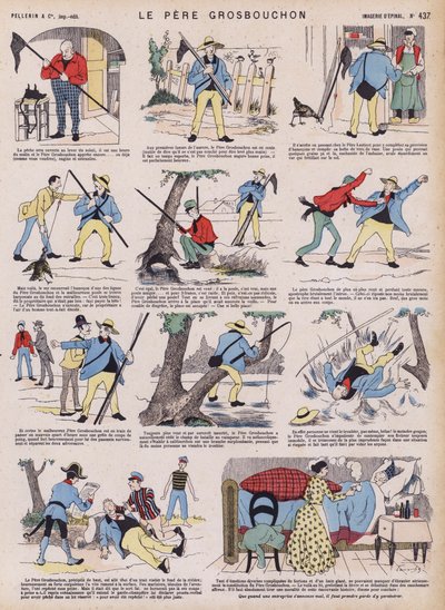 Fader Grosbouchons skæbnesvangre fisketur (farve litho) af French School