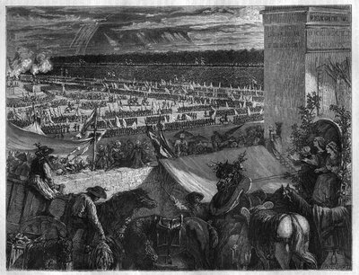 Forbundets fest på Champ de Mars i Paris på etårsdagen for erobringen af Bastillen den 14. juli 1790. Indgravering i "Histoire des Papes-Rois-Queen and Empereurs a travers les centuries" af Maurice Lachatre af French School