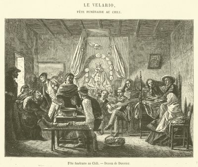 Fete funeraire au Chili (gravering) af French School