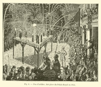 Feuerwerk, abgefeuert am Place du Palais-Royal im Jahr 1644 von French School