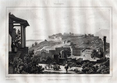 Fiesole -Toscana - Gravering fra "" Det maleriske Italien"" af M. de Norvins, Ch. Nodier 1834-1836. af French School