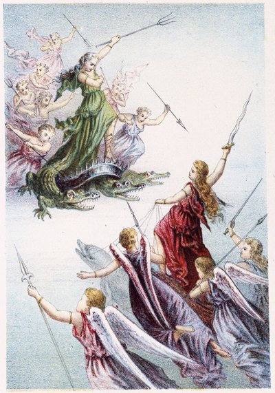 Kamp mellem onde og gode ånder i havet - i "" Rejse til havets bund"" af H. de la Blanchère. Paris, red. Jouvet et Cie, sd. 1880. af French School