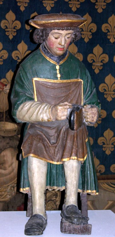 Figur af St. Crispin (polykromt træ) af French School