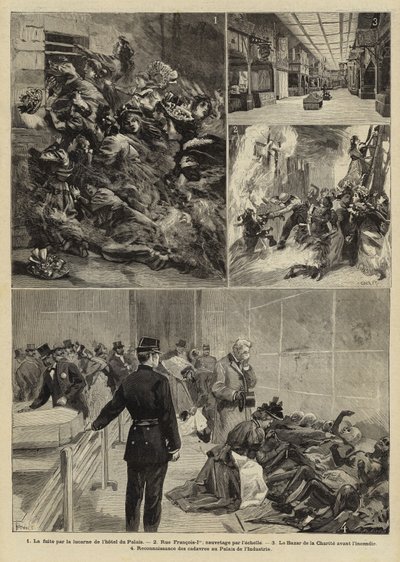 Brand ved Bazar de la Charite, Paris, 1897 af French School