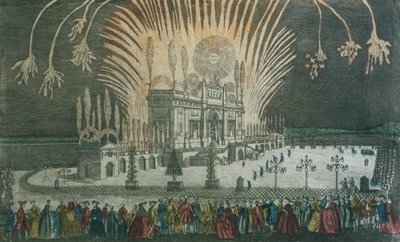 Fyrværkeri i Green Park for at fejre underskrivelsen af Paris-traktaten i 1763 af French School