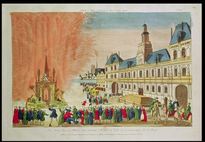 Fyrværkeri foran Hotel de Ville i Paris, der fejrer Versailles-freden, 1783 af French School