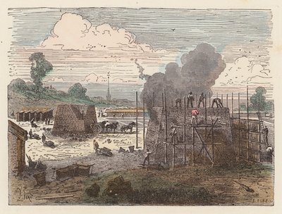Brænde mursten (farvet gravering) af French School