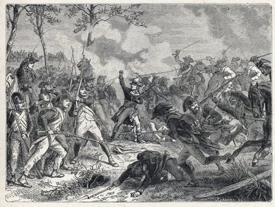 Første koalition: Lazarus Nicolas Marguerite Carnot (1753-1823) under slaget ved Wattignies, der modsatte de franske tropper den østrigske hær den 16. oktober 1793. af French School