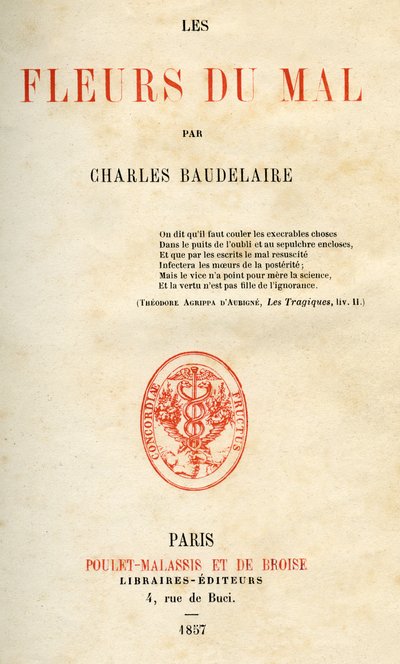 Første udgave af Les Fleurs du Mal af Charles Baudelaire af French School
