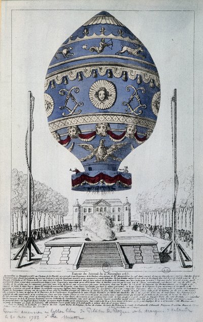Pilâtre de Roziers første menneskelige flugt den 21. november 1783 af French School