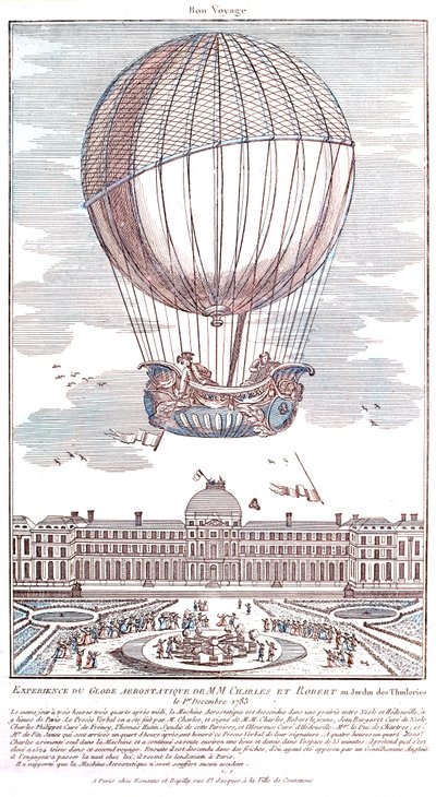 Første bemandede brintballonflyvning, 1783 af French School