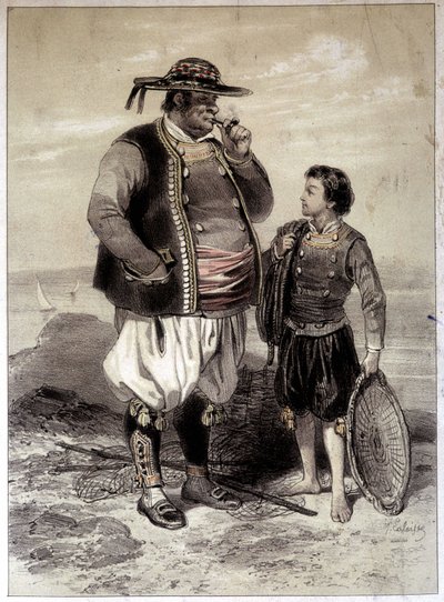 Fiskere i Douarnenez, ca. 1855 af French School