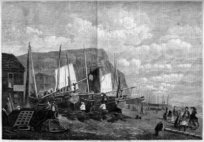 Fischerboote am Hastings Beach, England von French School