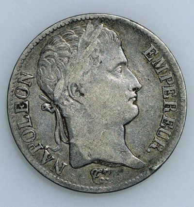 Fem franc mønt, med hovedet af Napoleon (1769-1821) 1811 (recto) af French School