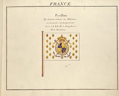 Flag af Dauphin og Dauphine, Louis-Antoine og Marie-Therese af Frankrig, fra Pavillions of the Maritime Powers, ca. 1815-30 (farvegravering) af French School