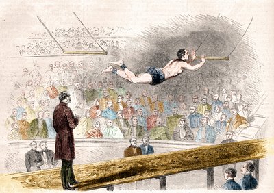 Flyvende trapeznummer af den franske akrobat Jules Leotard (1839-1870) ved Cirque de Napoleon (i dag Cirque d