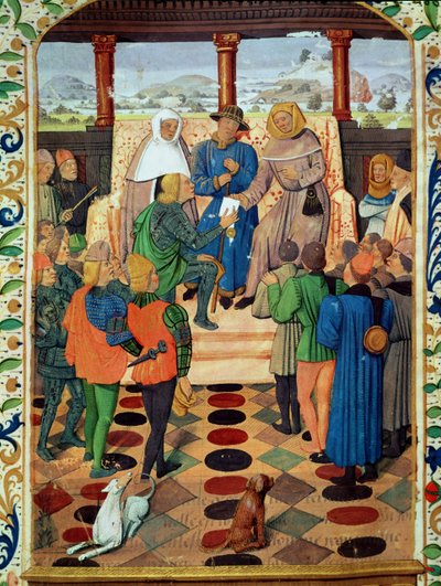 Fol.185v Charles VII (1403-61) giver et dokument til Jeanne d