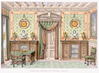 Fond de cabinet de travail i stil med Henri II fra Le Gared-Meuble, af French School