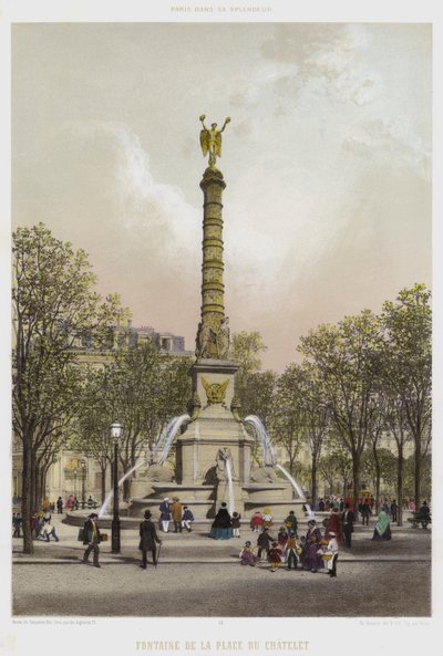 Place Du Chatelet Fountain (farve litho) af French School