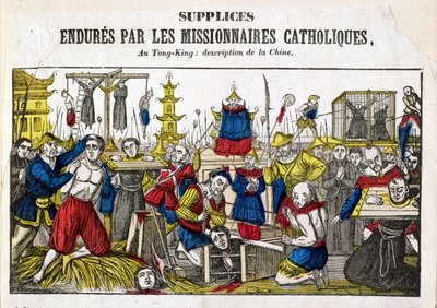 Former for tortur udholdt af de katolske missionærer i Tonking, Kina, 1840 af French School