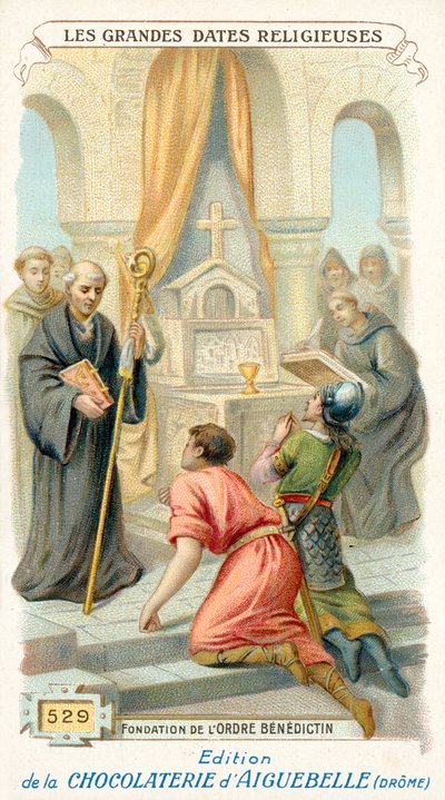Stiftelsen af Benediktinerordenen, 529 (chromolitho) af French School
