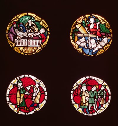 Fire vinduer, der viser scener fra Kristi liv, fra Chapelle du Rosaaire af French School