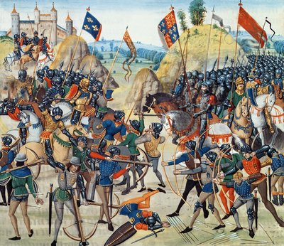 Fr 2643 f.165v Slaget ved Crecy fra Hundredårskrigen, fra "Froissart"s Chronicle", 24. august 1346 af French School