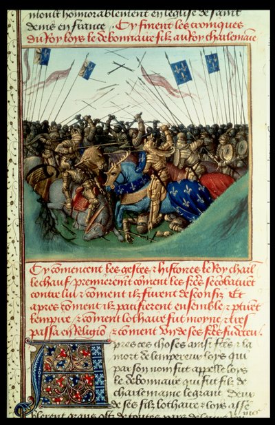 Fr 6465 f.140 Lothair I (795-855) Kejser af Vesten i kamp med sine brødre Ludvig den Tyske (ca. 804-76) og Karl den Skaldede (823-77) ved Fontenoy en Puisaye i 841 af French School