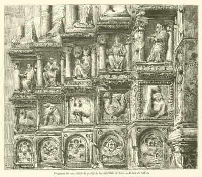 Fragment af bas-relieffer fra portalen til Sens-katedralen (gravering) af French School