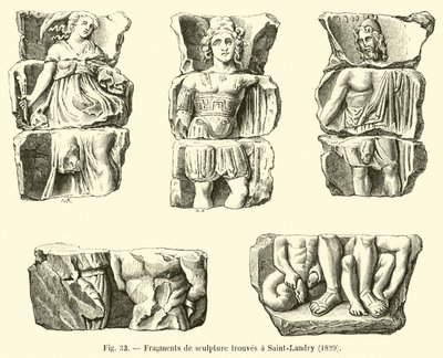 Fragmenter af skulptur fundet ved Saint-Landry af French School