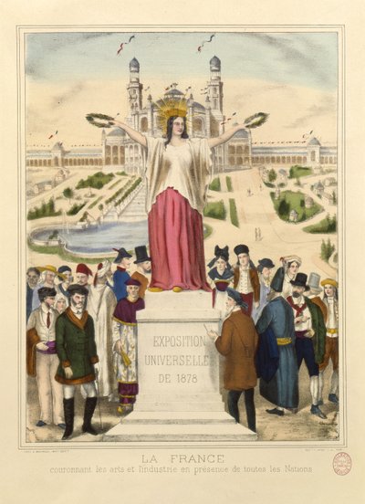 Frankrig kroner kunsten og industrien med laurbærkranse ved Exposition Universelle i 1878 i Paris af French School
