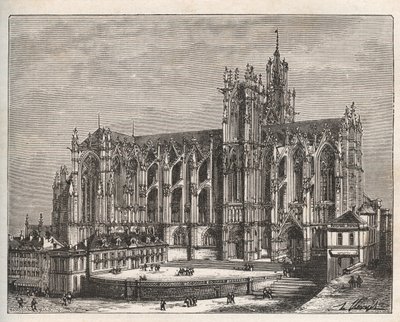 Frankrig, Lorraine, Moselle (57), Metz: Saint Etienne de Metz katedral - indgravering i "La France illustrée: geografi, historie, statistisk administration" af V.-A. Malt brun. 1884 af French School