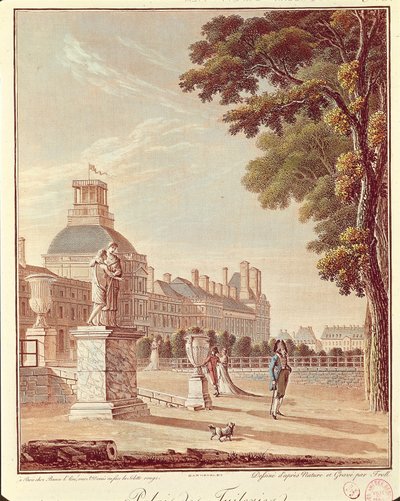 Frankrig, Paris, Tuileries Palace, gravering af French School