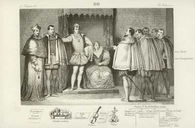 Francis II of France informing deputies of parliament that he has chosen his uncles, the Duke of Guise and Charles, Cardinal of Lorraine, to govern for him, 1559  af French School