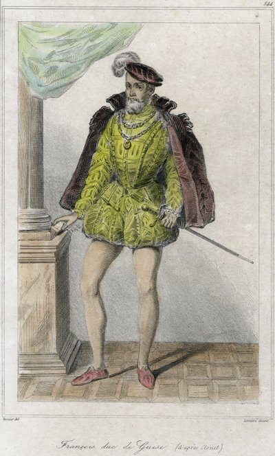 Francois I af Lorraine, 2. hertug af Guise (1519 - 1563). Det startede den første religionskrig ved massakren af Wassy (Vassy) (1562). Gravering 1800-tallet. af French School