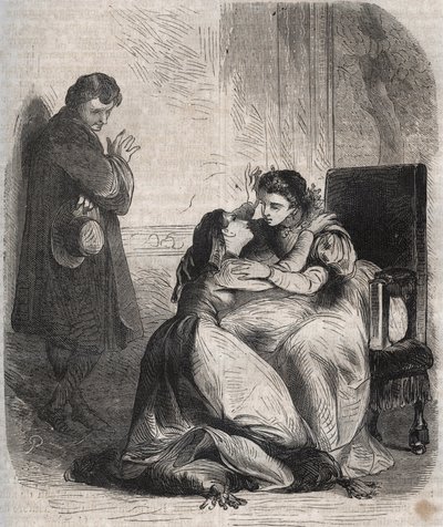 Francoise de Montmorency-Fosseux (Montmorency Fosseux) (1566-1641) beder dronning Marguerite de Valois (1553-1615), kendt som dronning Margot, om tilgivelse. Hun er kong Henrik IV