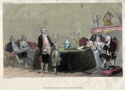 Freemaking: The Seance of Magic af Giuseppe Balsamo, også kendt som Alexander, greve af Cagliostro (1743 - 1795). Indgravering fra "" Billedhistorie af frimureriet og hemmelige samfund Ancient and Modern" af F.-T. B. Nellik. Pagnerre, redaktør af French School