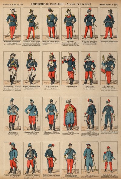 Franske hærs kavaleriuniformer (farvet indgravering) af French School