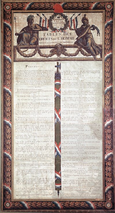 Fransk revolution: Erklæring om menneske- og borgerrettigheder (litografi. 1700-tallet) af French School
