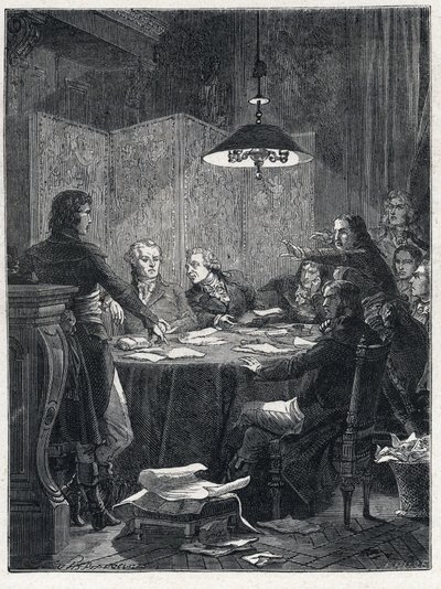 Fransk revolution: Møde i den offentlige frelseskomité, en revolutionær regering oprettet af Nationalkonventet i 1793. af French School