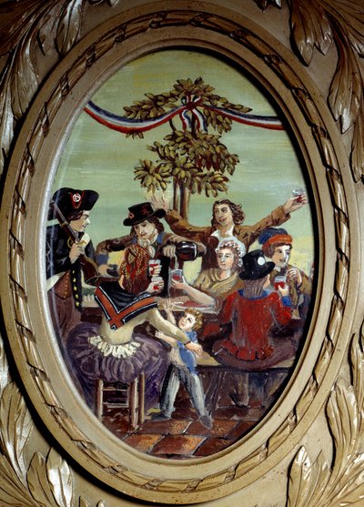Fransk revolution: "" Det republikanske måltid på Cafe Le Procope i Paris"" Anonymt maleri. 1700-tallets Paris, Le Procope af French School
